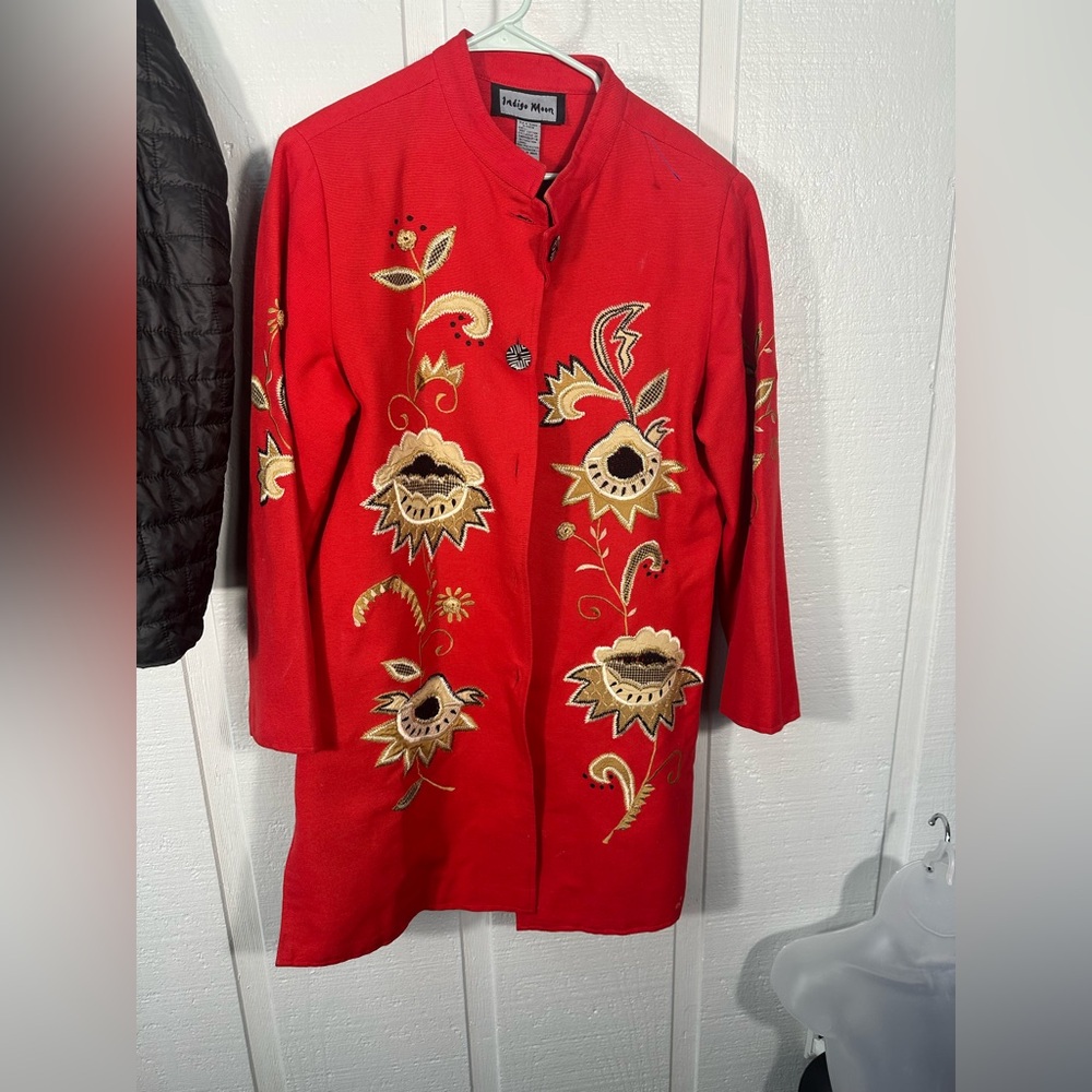 INDIGO MOON Red Embroidered Jacket Size M EUC